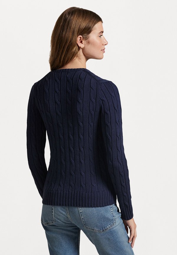 CABLE KNIT COTTON V NECK SWEATER - Jumper - marine4