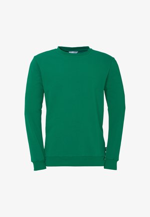 Grøn langærmet sweatshirt lavet af bomuld, med rund halsudskæring, ribbede manchetter og en enkel, glat tekstur uden mønstre.