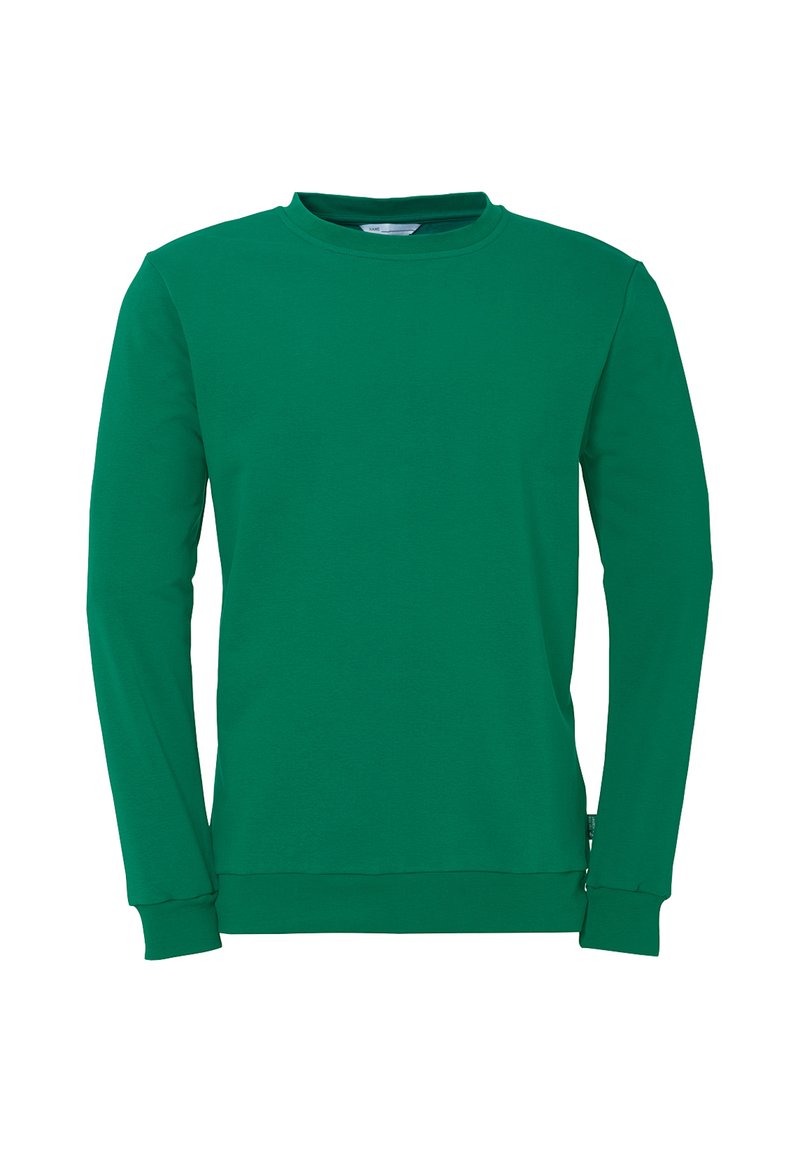 Grøn langærmet sweatshirt lavet af bomuld, med rund halsudskæring, ribbede manchetter og en enkel, glat tekstur uden mønstre.