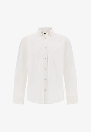 Valkoinen pitkähihainen puuvillapaita. Sisältää napitettavan kauluksen, rintataskun ja etunappilukituksen. Silkkinen rakenne.