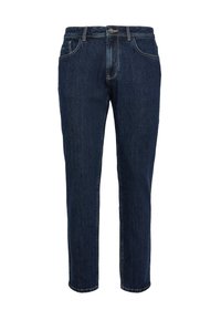 Temno moder jeans s straight fit zasnovo, z zankami za pas in petimi žepi. Imajo zbledelo teksturo in subtilne šive.