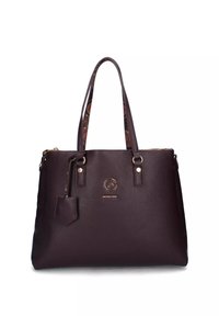 Borsa a spalla in pelle marrone scuro con doppio manico, logo dorato "Gattinoni Roma" sul davanti e un piccolo tag in pelle attaccato.