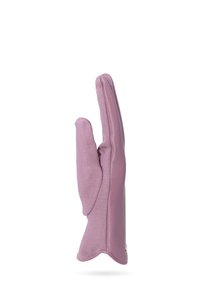 Guanto in pelle viola con una finitura liscia, dotato di dita allungate e palmo testurizzato per una maggiore presa. Design semplice e costruzione senza cuciture.
