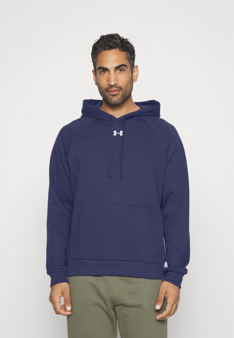 Under Armour RIVAL HOODIE - Bluza z kapturem - midnight navy/white ...