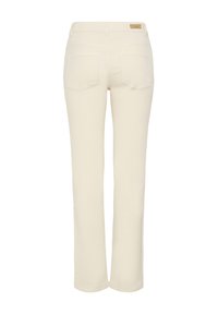 Kremfarvede bomuldsjeans med et design med lige ben, der har baglommer og et lille lædermærke med mærkenavn på linningen.