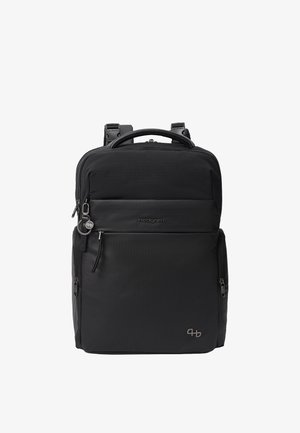 Sac à dos Hedgren noir avec plusieurs compartiments zippés, une poignée supérieure, des bretelles ajustables et un petit porte-clés sur la fermeture éclair avant.