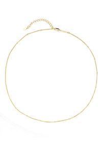 Goldkette mit einem zarten Design, kleinen Perlenakzenten, einer glatten Oberfläche und einem verstellbaren Verschluss für unterschiedliche Längen.