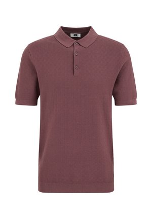 Īsroku polo krekls tumši maivā ar teksturētu rakstu, trīs pogu aizdari un ribota apkakli un apakšmalu.