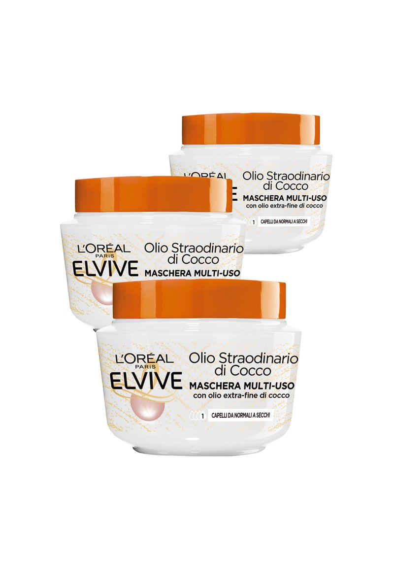 L'Oréal Paris - MASCHERA CAPELLI ELVIVE OLIO STRAORDINARIO COCCO, PER CAPELLI DA NORMALI A SECCHI, 300 ML - 3 PACK - Maschera per capelli, Ingrandire