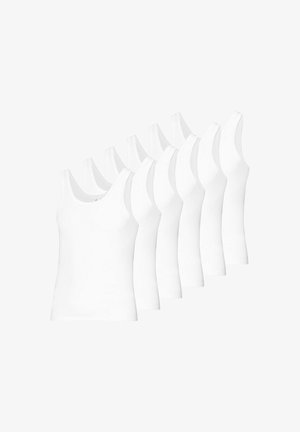 Weiße Baumwoll-Tanktops in einem Sechserpack. Mit einem Rundhalsausschnitt und breiten Schulterträgern, glatter Textur und figurbetontem Schnitt.