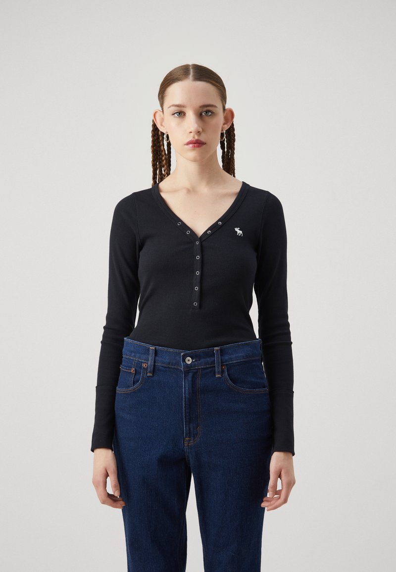 Abercrombie & Fitch ICON HENLEY - Pitkähihainen paita - black