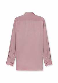 Langärmliges Herrenhemd in Hellrot mit dezentem Muster, mit Knopfmanschetten und klassischem Kragen, von hinten auf weißem Hintergrund gezeigt.