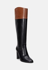 Lauren Ralph Lauren PAGE II TWO TONE LEATHER TALL BOOT - Magassarkú csizmák - black/deep saddle tan