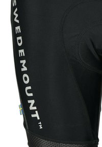 Pantaloni sportivi neri realizzati in tessuto elasticizzato. Presentano un logo e cuciture argentate sul lato, con un accento testurizzato nero all'orlo.