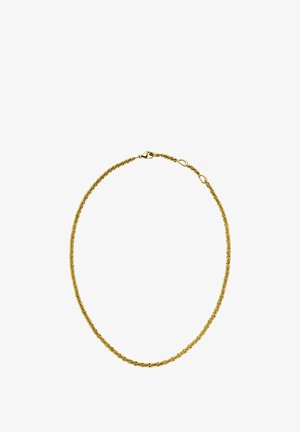 Halskette in Goldtone mit einem gedrehten Drahtdesign, glatter Textur und sicherem Verschluss. Kreisform mit einem zarten, leichten Erscheinungsbild.