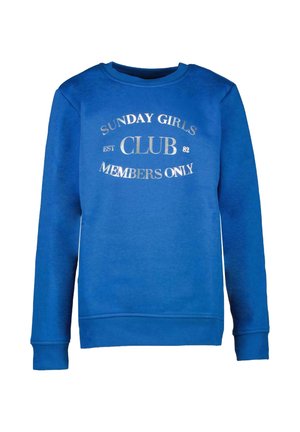 Blauwe sweatshirt gemaakt van een katoenmix. Bevat een zilveren folieprint met de tekst: "SUNDAY GIRLS EST CLUB 82 ONLY FOR MEMBERS". Ronde hals en geribbelde manchetten.