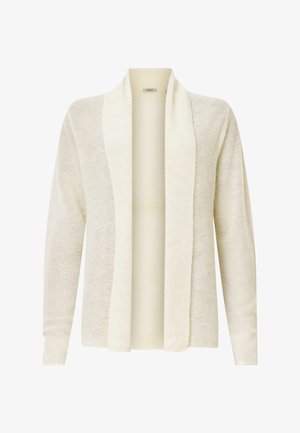Cardigan leve e de abertura frontal em off-white, com um design de malha texturizada, mangas longas e um corte descontraído com gola de xale.
