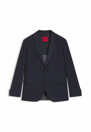 Marineblauer Blazer mit einreihigem Design, zwei Fronttaschen, Revers mit Kerbe und Knopfverschluss. Gefüttertes Innenfutter mit dezentem Glanz.