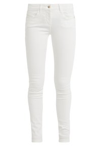 Vita skinny jeans i bomullsmix, med en femfickorsdesign, framknäppning och en jämn, slät textur.
