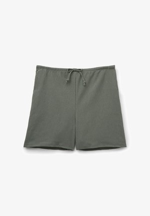 Grüne Shorts aus strukturiertem Stoff, mit einem elastischen Bund und Kordelzug, in lässiger Passform, die knapp über dem Knie endet.