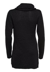 Zwarte gebreide trui met lange mouwen, een col met geplooide hals en een licht losse pasvorm. Geweven stof met een gladde afwerking.