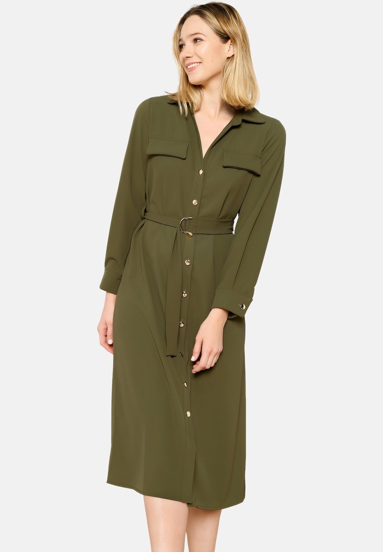 dark green pattern dress Womens Mango green shirt dress size medium – thestylingbank main image 1