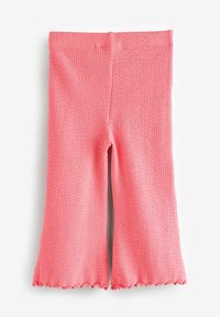 Rosa stickade leggings med texturerad yta. Utsvängd fåll med scallopade kanter. Mjukt tyg och elastiskt midjeband för komfort.