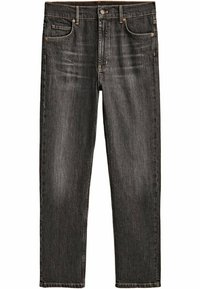 Jeans in denim nero con vestibilità standard, design a cinque tasche e leggero effetto sbiadito. Chiusura con bottone e cerniera.