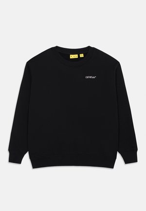 Μαύρο φούτερ με στρογγυλή λαιμόκοψη, μακριά μανίκια, ριμπ μανσέτες και τελείωμα, και μικρό λευκό λογότυπο «Off-White™» στο αριστερό στήθος.