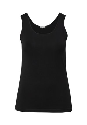 Zwarte dames tanktop zonder mouwen met ronde hals, gelabeld met s.Oliver, weergegeven op een witte achtergrond.