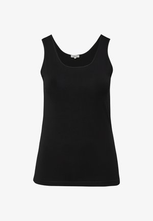Zwarte dames tanktop zonder mouwen met ronde hals, gelabeld met s.Oliver, weergegeven op een witte achtergrond.