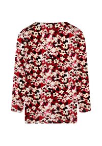 Langarmshirt mit floralem Muster in Rot, Schwarz und Weiß. Aus weichem Stoff gefertigt, mit rundem Ausschnitt und lässigem Schnitt.