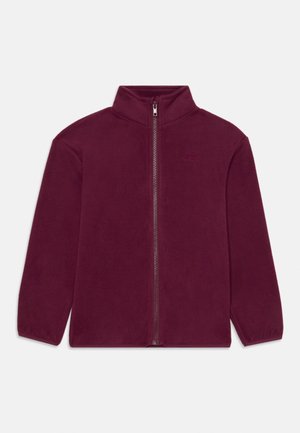 Bordeaux punane täispikk kangast jakk, millel on püstkoog ja diskreetne tikand vasakul rinnal, pikkade varrukatega ja elastsete mansettidega.