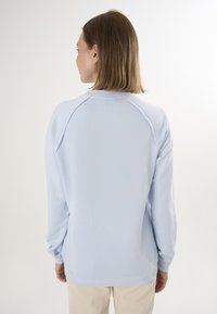 Felpa azzurra chiara con maniche lunghe, design raglan e scollatura rotonda. Texture liscia con orlo dritto nella parte inferiore.