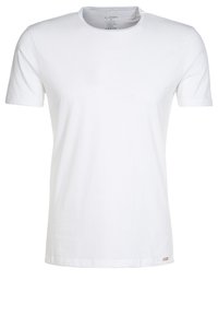 T-shirt bianca a maniche corte con collo rotondo realizzata in cotone. Tessuto morbido con una leggera elasticità. Presenta un piccolo etichetta del marchio sull'orlo.