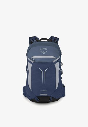 Sac à dos Osprey Sportlite 25 bleu et gris avec plusieurs compartiments et bretelles rembourrées.