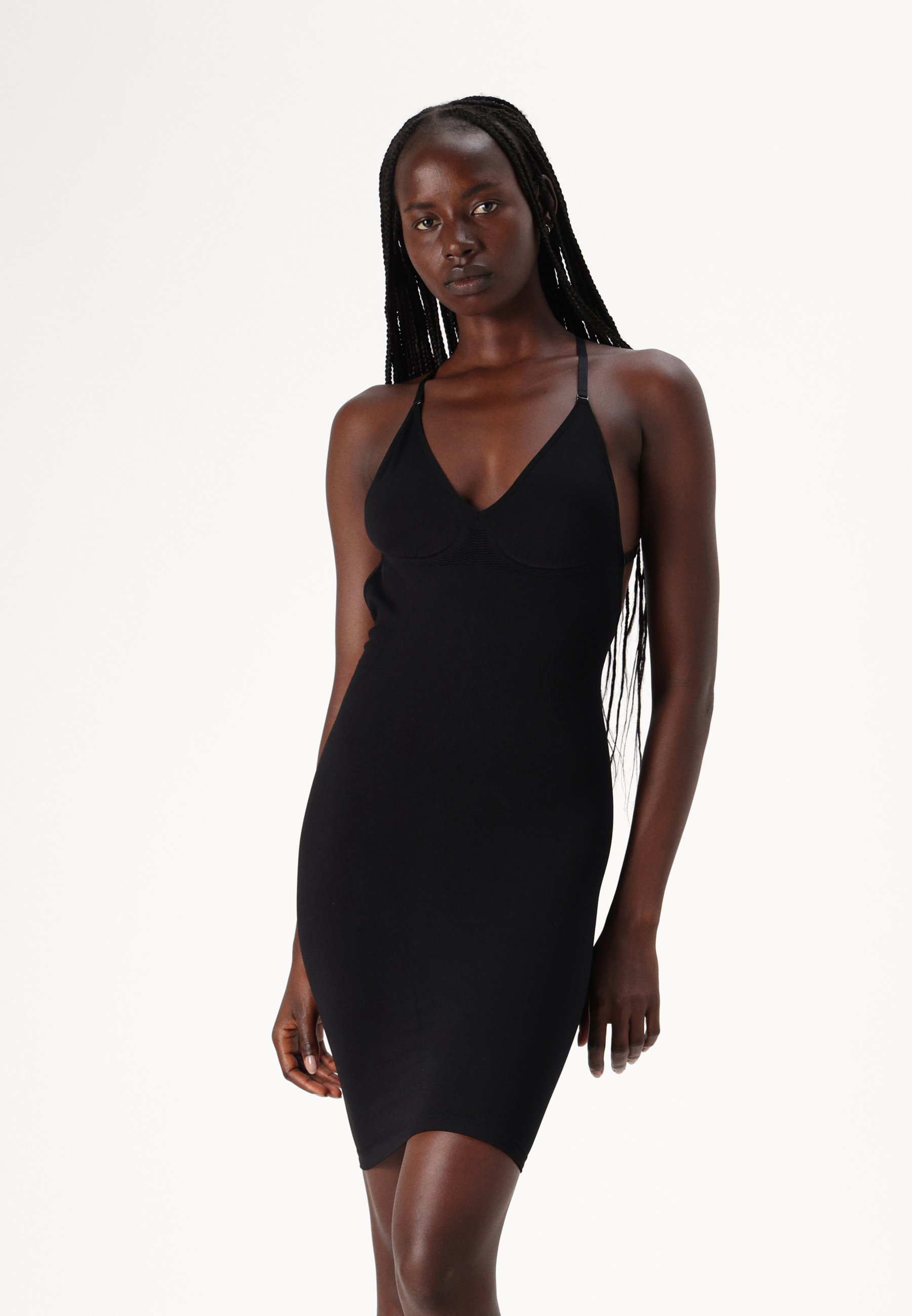 black dress with shapewear The Shapewear Dress Crew Neck Midi