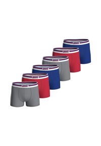 Sei paia di boxer da uomo in grigio, rosso e blu. Ognuno presenta una fascia in vita a contrasto con il logo "GIANTS" e delle strisce.