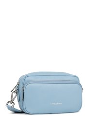 Borsa a tracolla in pelle azzurro chiaro con due scomparti con zip e hardware argentato. Presenta il logo "Lancaster" impresso sul davanti.