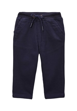 Pantalon pour tout-petit bleu marine avec taille élastique, lien de serrage et poches avant, présenté sur un fond blanc.