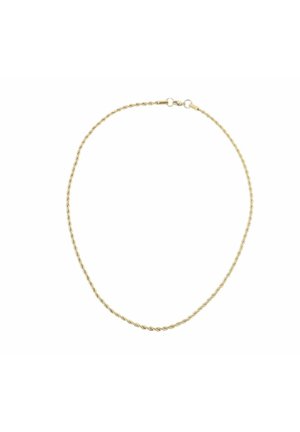Collana in catena dorata attorcigliata con una texture liscia. Presenta un gancio sicuro e un design circolare, adatta per essere indossata in sovrapposizione o da sola.