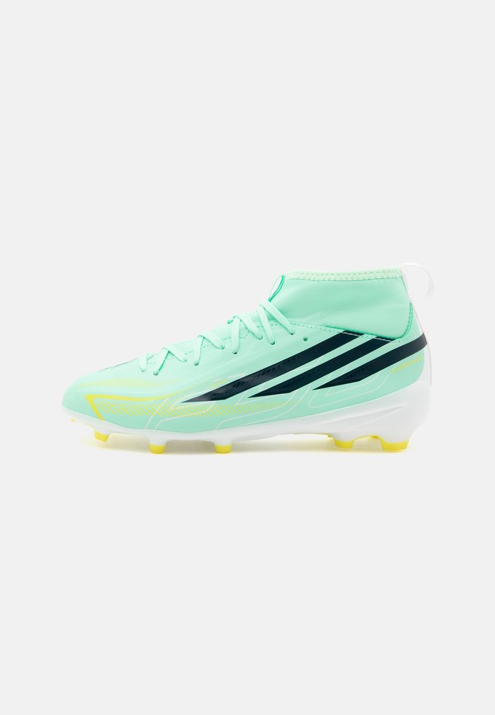 adidas F50 HYPERFAST LEAGUE MID FIRM GROUND KIDS UNISEX - Botines de fútbol para terreno firme - pulse mint/night navy/solar lemon