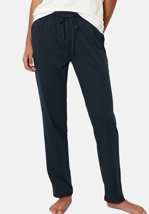 Marineblaue, leichte Jersey-Loungehosen mit elastischem Bund und Kordelzug, gerade Beine und Seitentaschen.