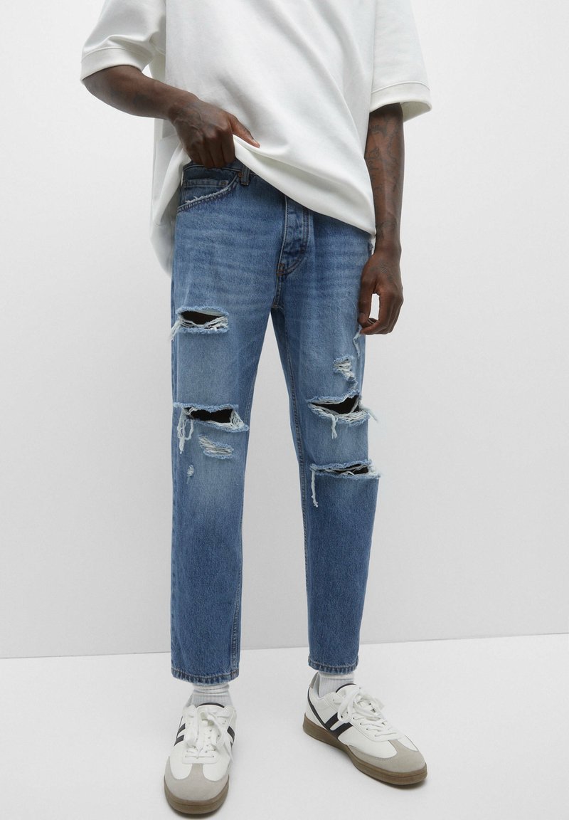 PULL&BEAR STANDARD FIT RIPPED Jeans Straight Leg blue denim