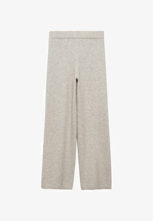 Light gray wide-leg pants made of soft fabric with a ribbed waistband, featuring a smooth texture and no visible patterns.