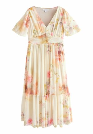 REGULAR FIT - PLEATED PUFF SLEEVE WAIST DETAIL  - Maxi šaty - off white smudge floral print
