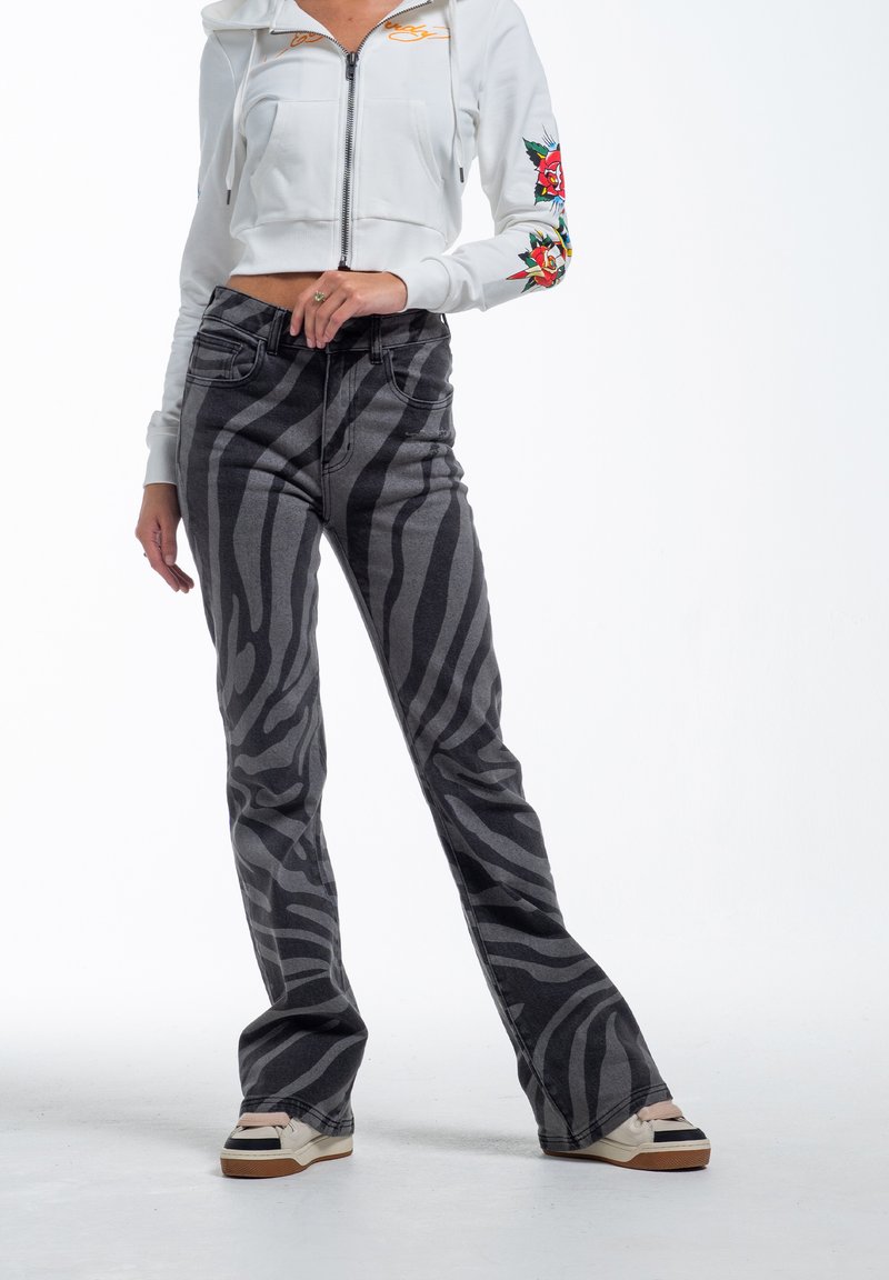 Ed Hardy FLAMING TIGER - Vaqueros a campana - black