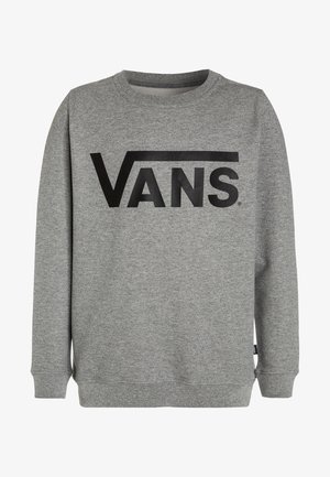 Sweatshirt gris en mélange de coton, arborant un grand logo noir "VANS". Col rond et poignets côtelés ; ourlet droit avec détail d'étiquette sur le côté.
