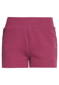 Shorts atletici magenta a coste con vita alta e logo Nike discreto sulla parte bassa della gamba sinistra.