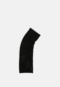 Braccio riscaldante nero in maglia con design curvo, caratterizzato da un motivo di stelle scintillanti. Texture morbida e polsino a costine per una vestibilità aderente.